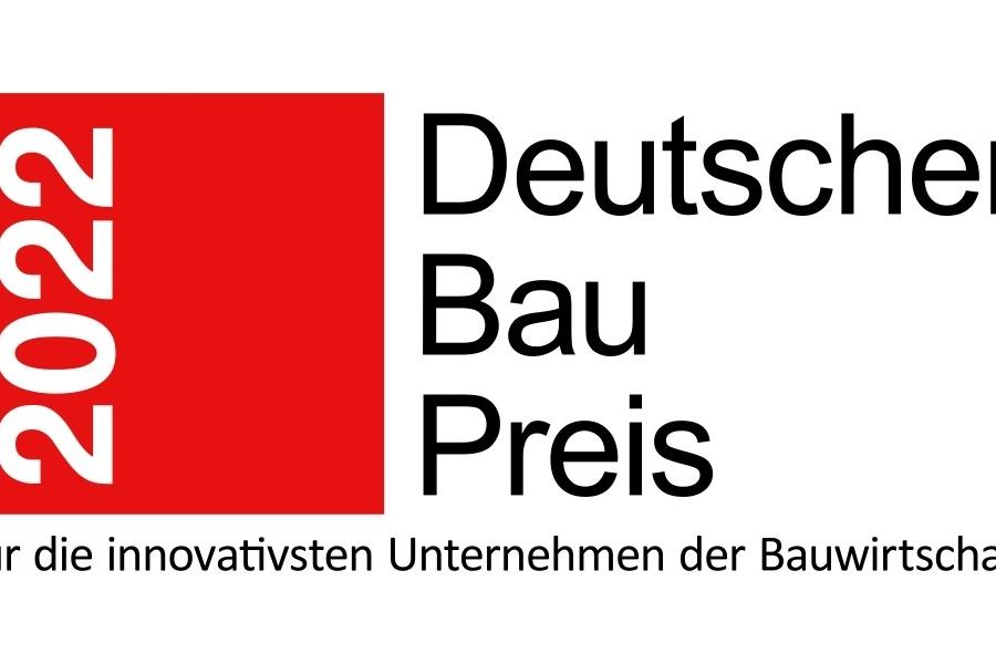 Logo des Deutschen Baupreises 2022 mit dem Text "für die innovativsten Unternehmen der Bauwirtschaft".