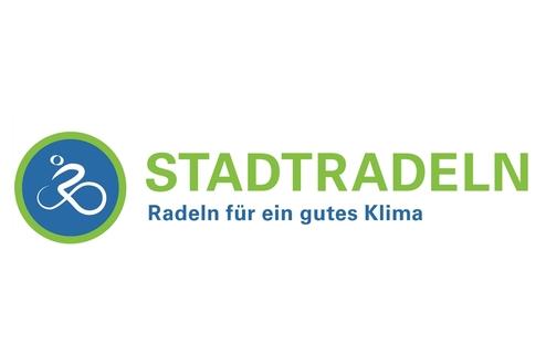 Logo der Initiative „Stadtradeln“ mit dem Slogan „Radeln für ein gutes Klima“ in grüner und blauer Schrift.