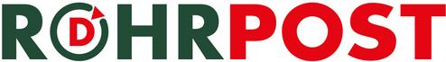 Logo der Rohrpost mit Buchstaben in Rot und Grün und einem Pfeil im O.