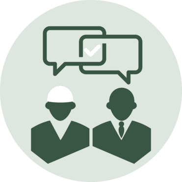 Symbolhafte Darstellung von zwei Personen mit Sprechblasen, die Austausch und Zustimmung symbolisieren.