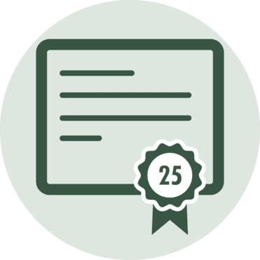 Grafik eines Dokuments mit einem gr&uuml;nen Rand, das eine Auszeichnung mit der Zahl 25 zeigt.