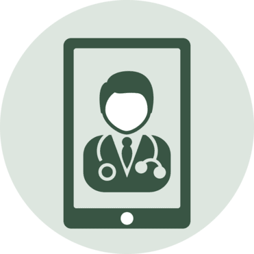 Symbol eines Arztes auf einem Smartphone, umrahmt von einem runden Hintergrund.