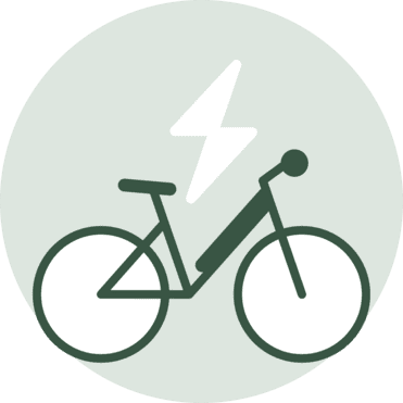 Symbolisches Icon eines Fahrrads mit Blitz auf einem hellgr&uuml;nen Hintergrund.