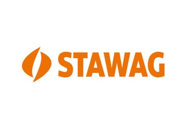 Logo der Firma STAWAG in Orange auf weißem Hintergrund, bestehend aus einem stilisierten Symbol und dem Schriftzug.